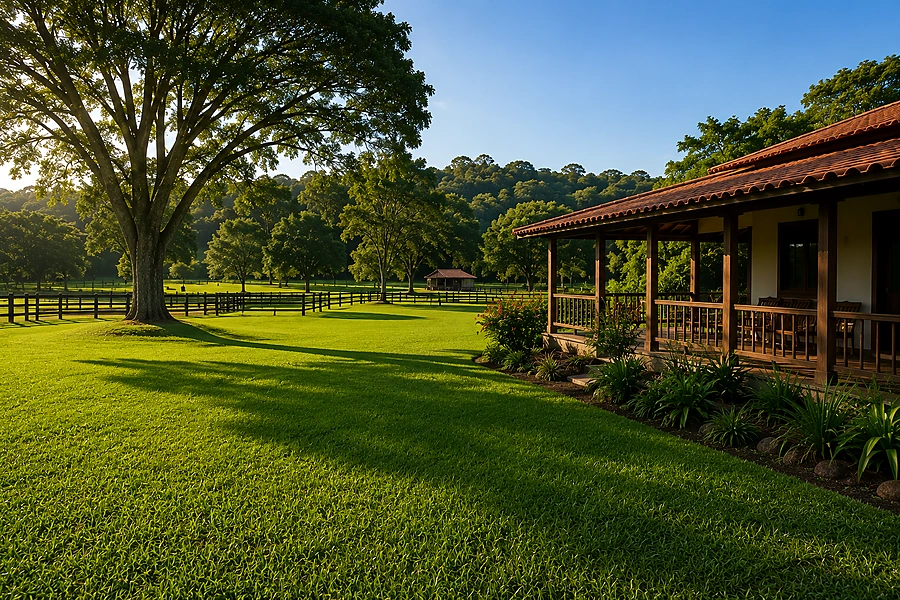 Chácara e propriedade rural com gramado