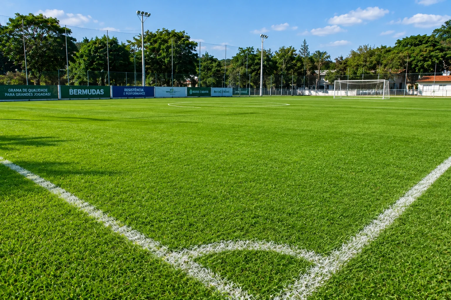Campo esportivo com grama natural