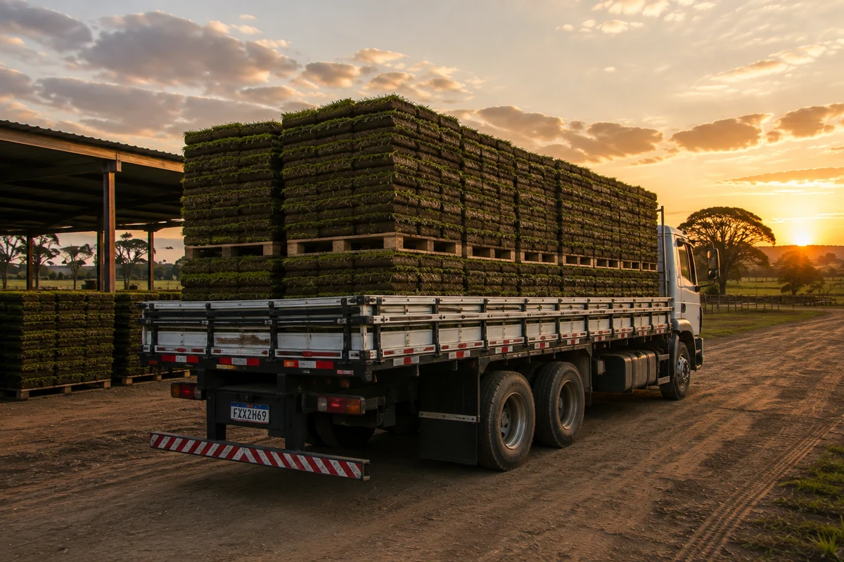 Transporte de grama até a obra