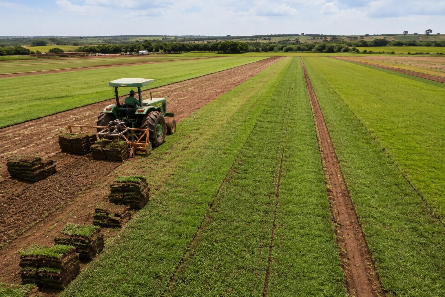 Produção de gramas no campo