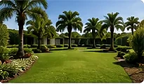 Projeto paisagístico com gramado verde